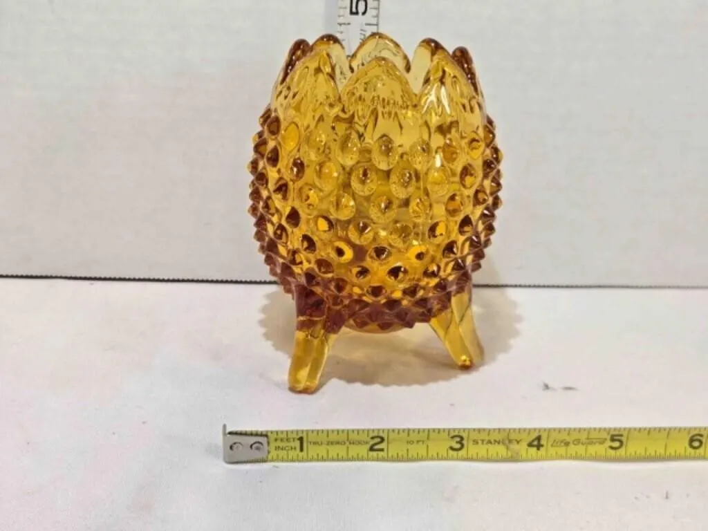 Amber glass hobnail 3-legged bowl