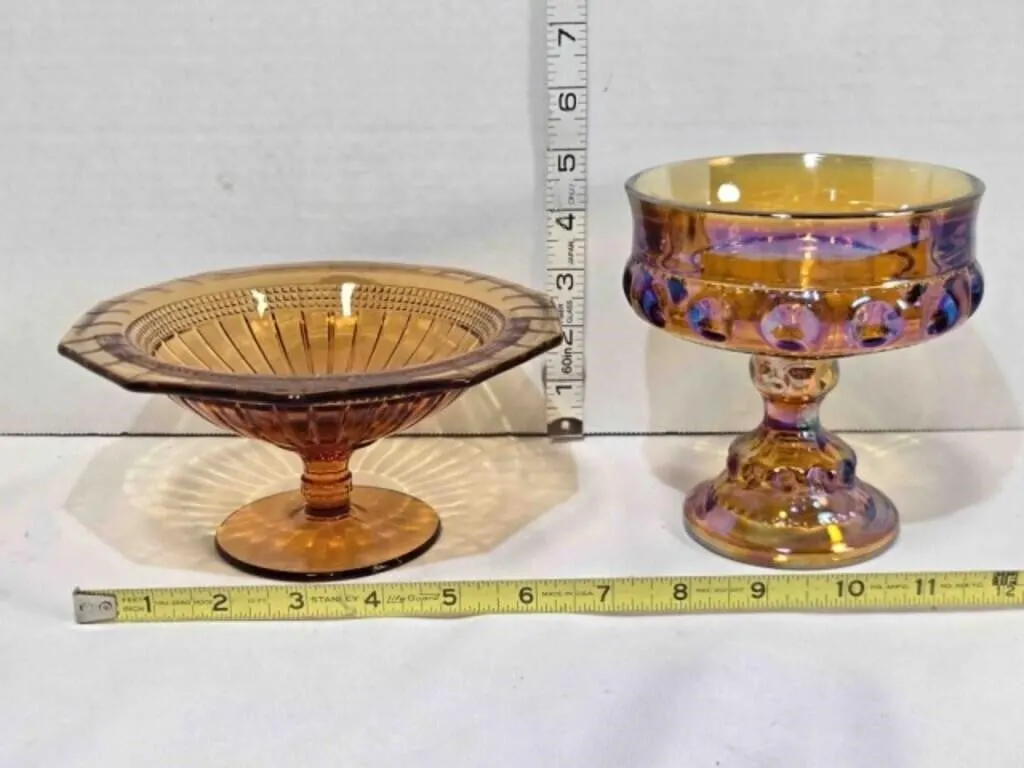 2 stem glass bowls, vintage