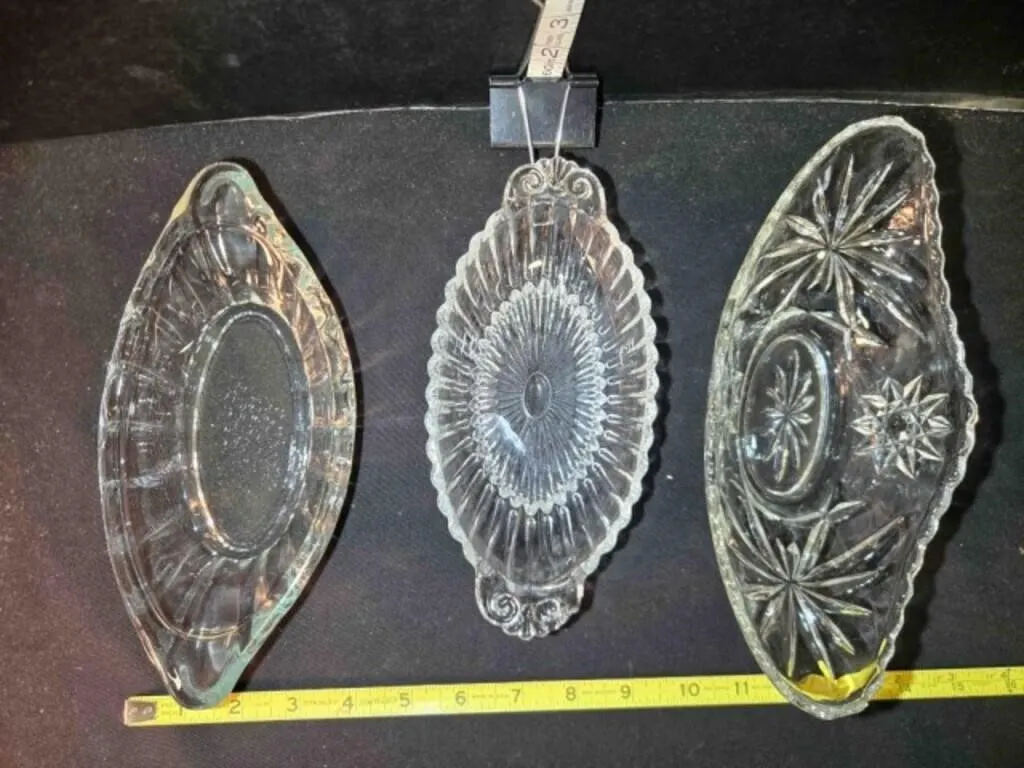 3 oval cut glass dishes; 9�", 9", 8�" long