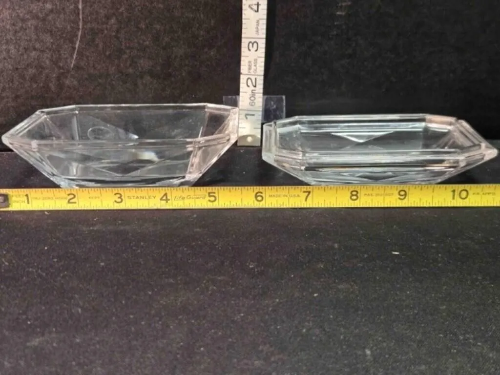2 full lead crystal rectangular dishes, 5�" long