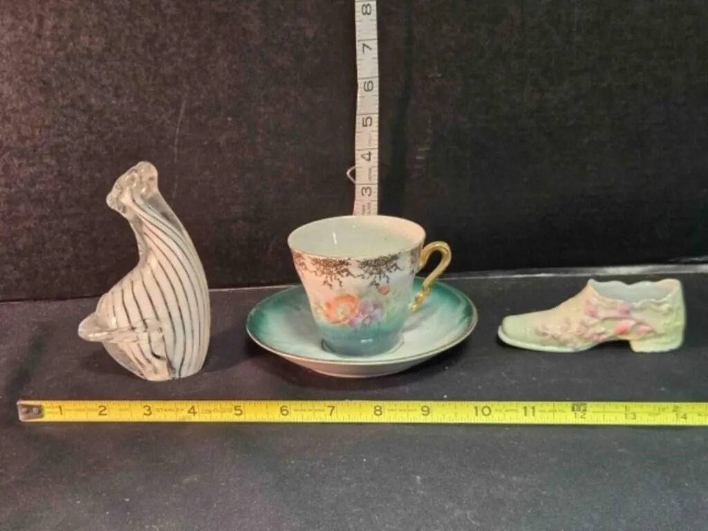 Glass zebra figure, ceramic boot, China