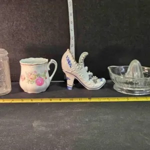 Juicer, ceramic planter, mustache cup, jar