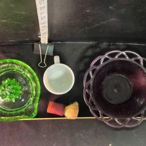 Juicer, mustache cup & brush, fluted dish