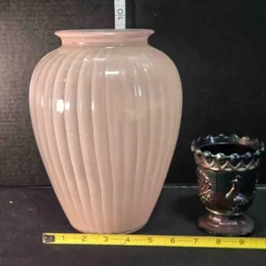 Pink vase, Strutting peacock sugar bowl