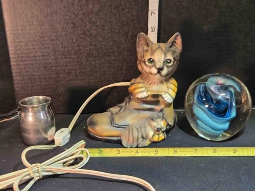 Puss N boots nightlight, glass orb, SS pitcher