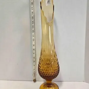 Amber swung glass pedestal vase, 19�" tall