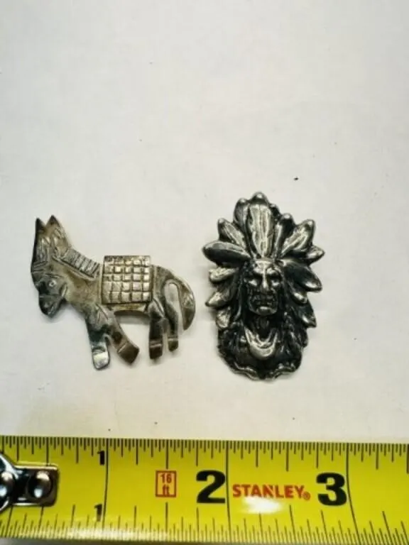 Silver Native American Chief Brooch Pin signed WYA