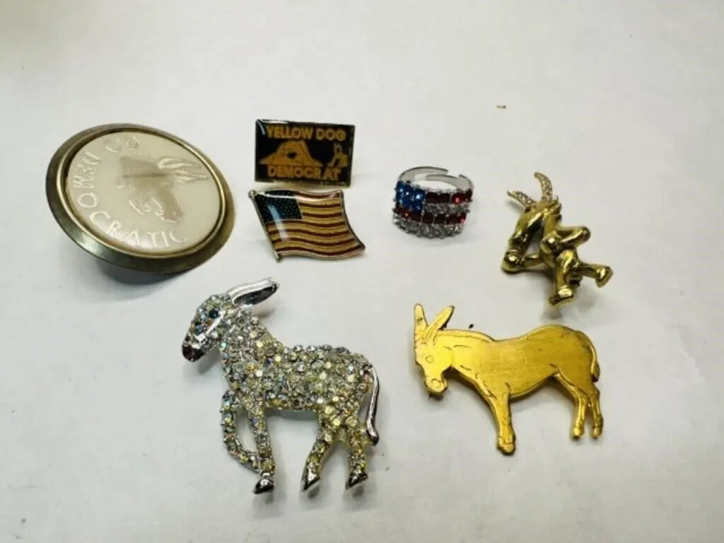 Yellow Dog Democrat Pin, 3 Democratic Donkey
