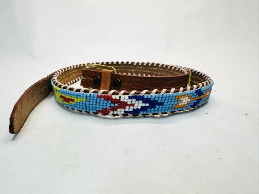 34" Leather hand beaded & laced-Made in Hong Kong