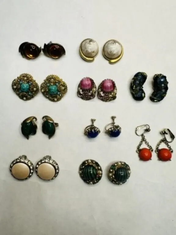 10 pr Vintage Ladies Earrings-Clip-on & Screw