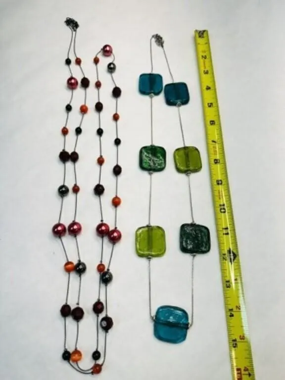 2 Glass Bead Necklaces w/chain between beads-Pink