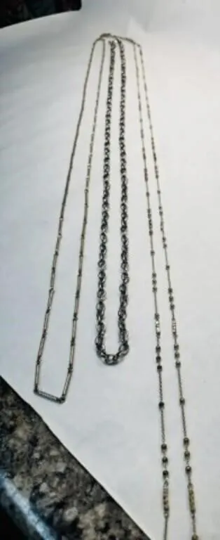 3 LONG Silver tone Chains--great for doubling