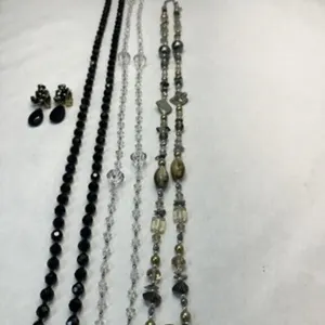 3 Long Glass Bead Necklaces-Black Glass faceted