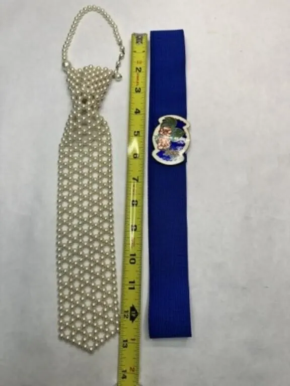 Faux Pearl Tie necklace, Stretch Belt Enamel Belt