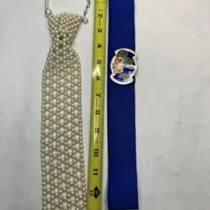 Faux Pearl Tie necklace, Stretch Belt Enamel Belt