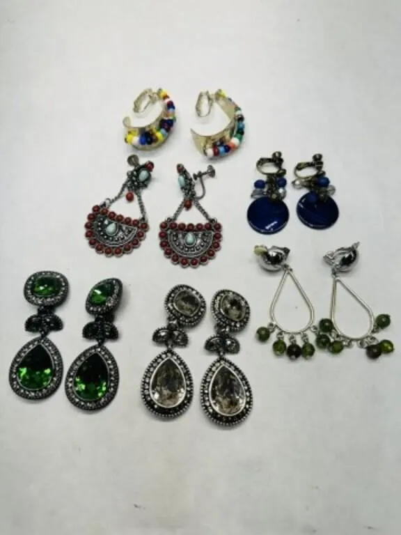 6 pr Earrings, Dangle, Rhinestone, Beads, SW style