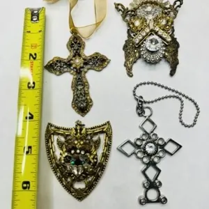 Rhinestone Cross Pendants, Shield Gold tone pendan