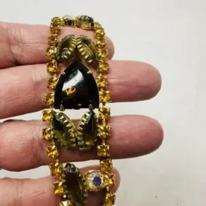 Mid Century Gold tone Bracelet Root beer & Topaz
