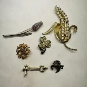 Vintage Rhinstone Brooches Pins-Rose Bud, Clover