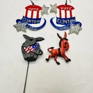 Vote Clinton Gore Earrings, 2 Donkey Pins, orange