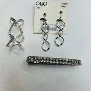 Silver tone Dangle earrings, stretch Rhinestone br