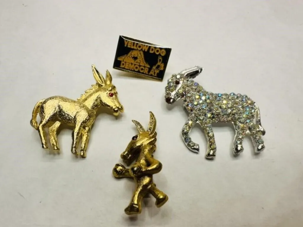 Yellow Dog Democrat Pin, 3 Democratic Donkey