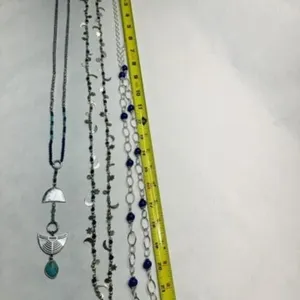 3 Long Chain Necklaces, Beads, Charms,-longest is