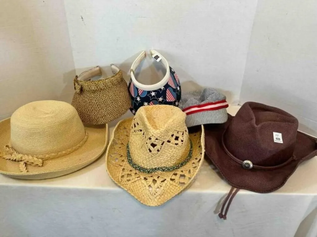 6 Ladies Outdoor Sun Hats-Straw, Visor, Cap
