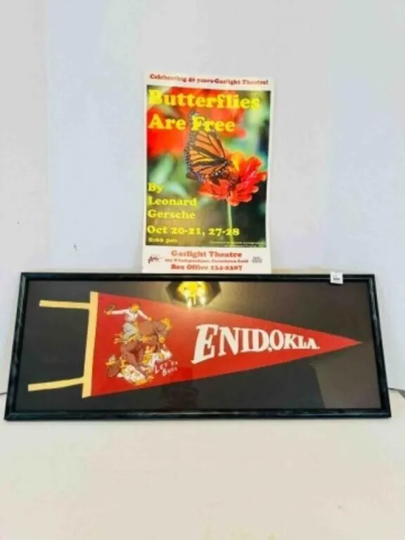 Let Er Buck Framed Enid Oklahoma Pennant 29"x11"