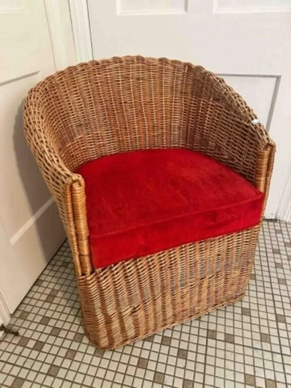 Wicker Chair, Red Removable Cushion 31"x27"
