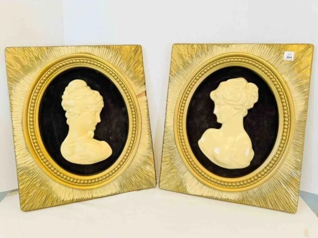 2 Cameo Framed Hard Plastic Cameo & Framed