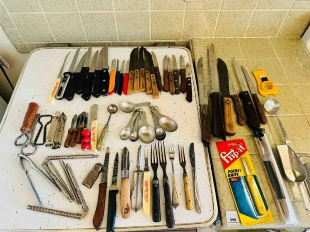 Utensil Drawer-Knives, mesuing spoons, nut cracker