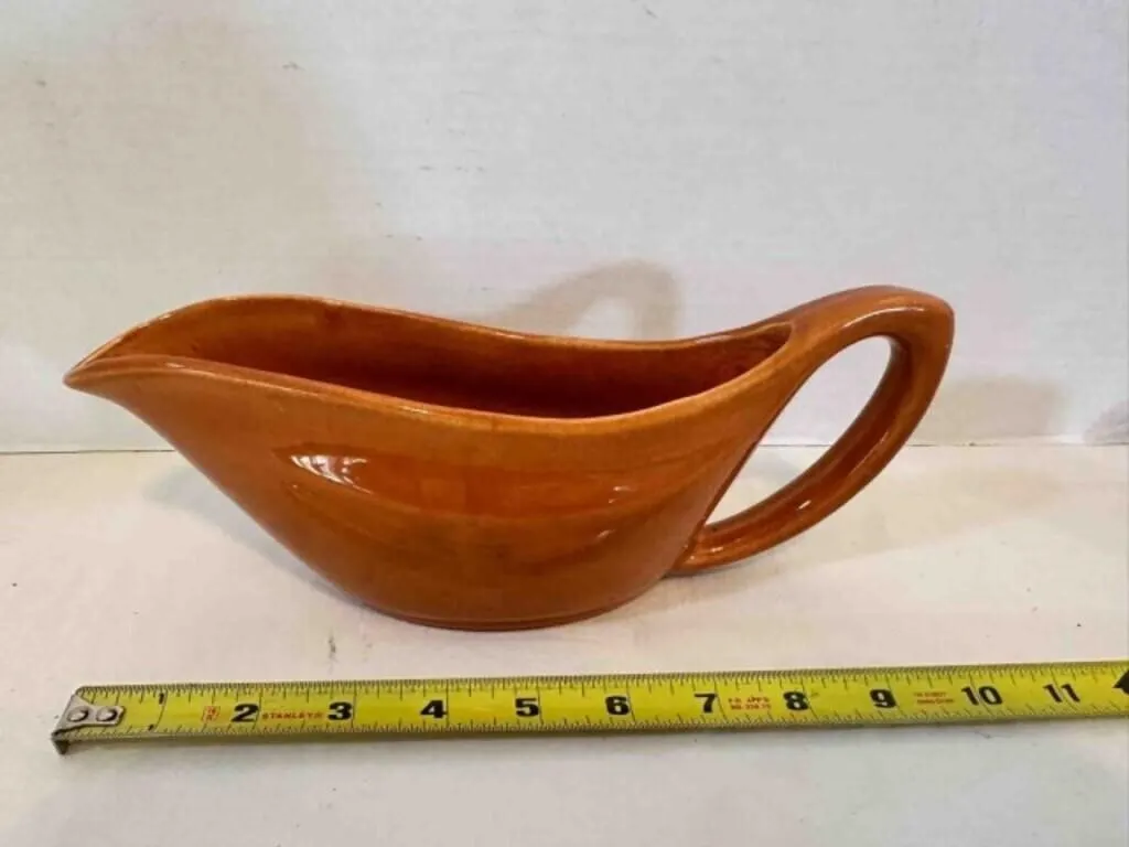 Bauer Pottery La Linda Gravy Boat in orange 10" wi