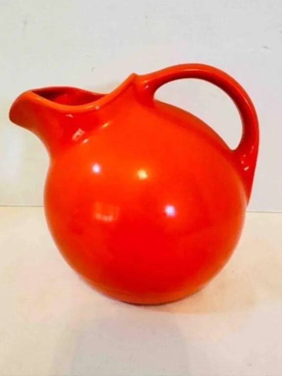 Harliquin Ball Jug Pitcher Red Orange 8" tall unma