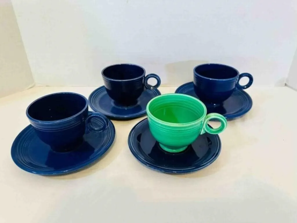 4 Fiesta Cup & Saucer set Cobalt blue, Green Cup