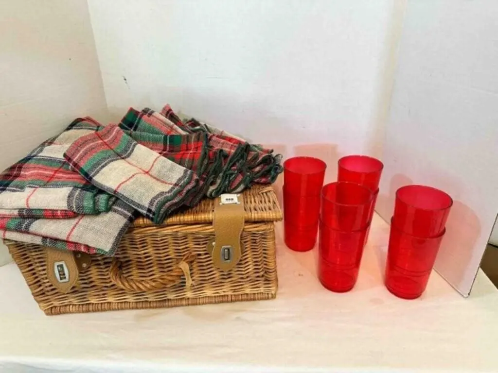 Picnic Set-8 Plastic Glasses, 8 napkins, table Clo