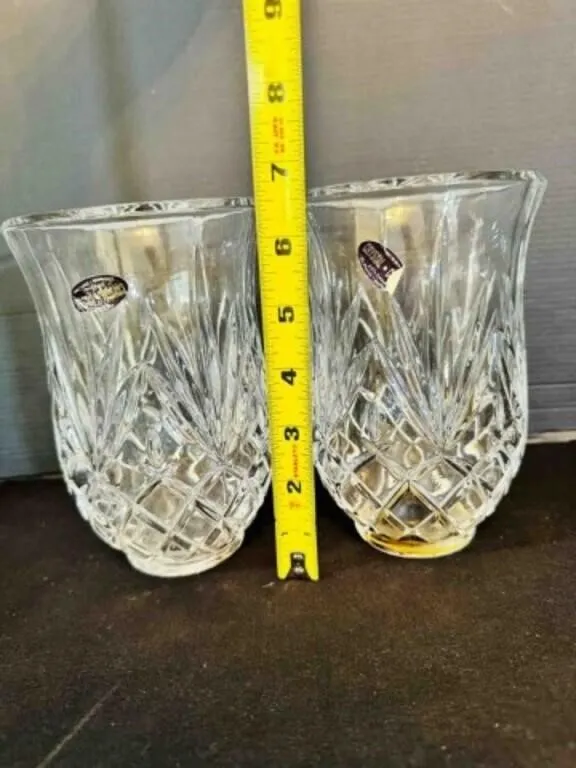 2 Lead Crystal Hurricane Covers for Candles or Lig
