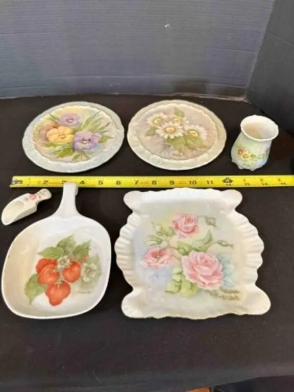 6 Hand Painted China pcs, some signed 1970s