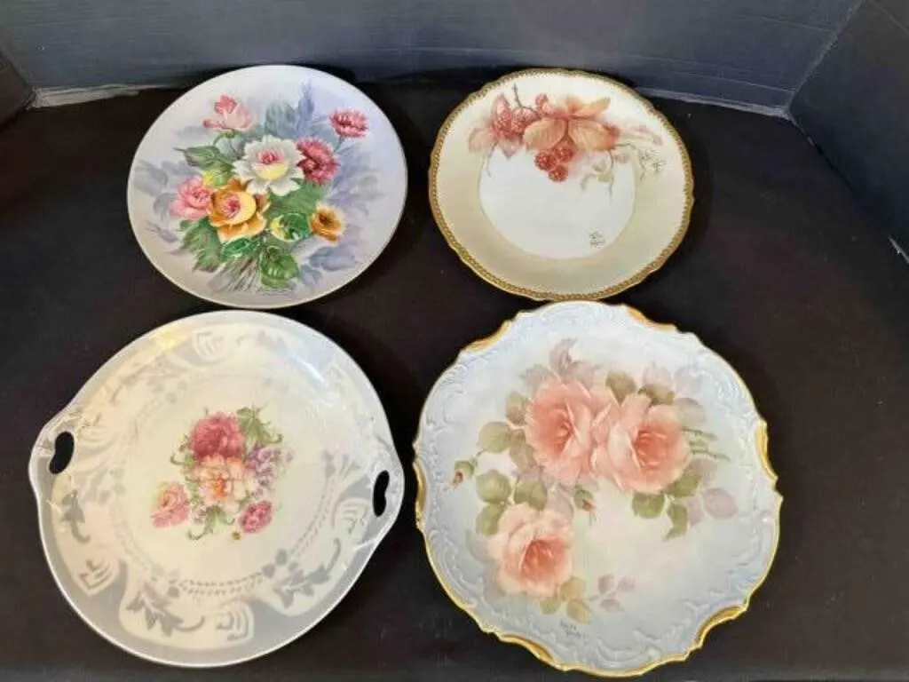4 Decorative Some hand painted Floral Plates 9"