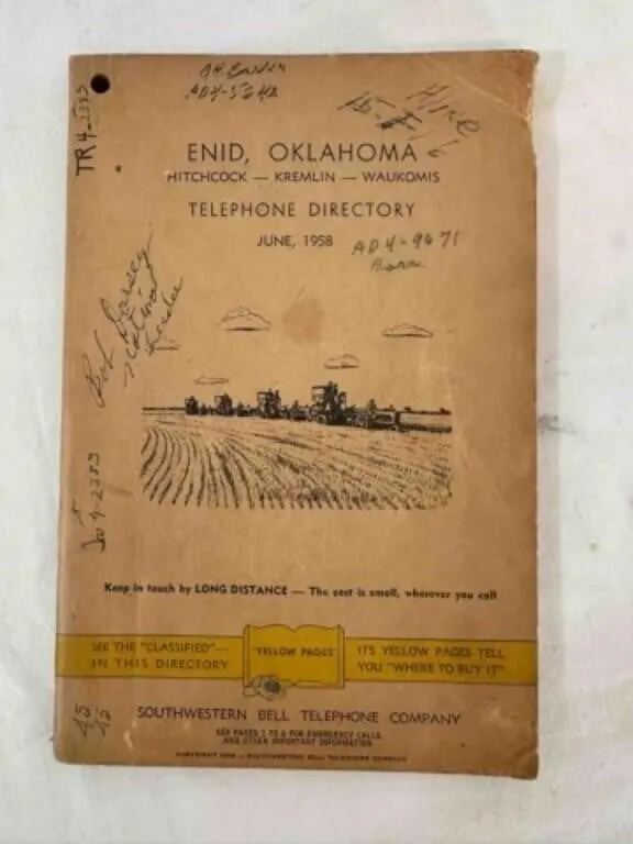 1958 Enid Oklahoma Telephone Directory &
