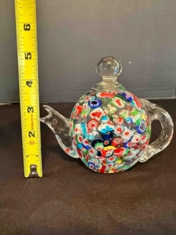 Millefiori Art Glass Teapot Paperweight