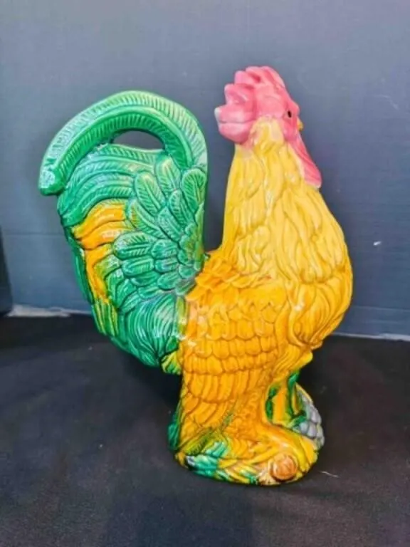 Decorative Ceramic Rooster 11"--Yellow & Green