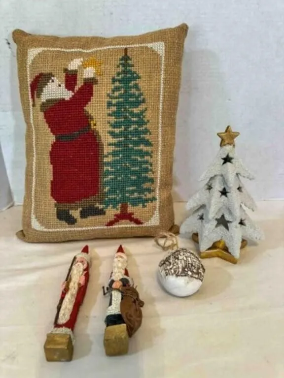 Santa Cross Stitch Pillow, Skinny Wood Santa's,