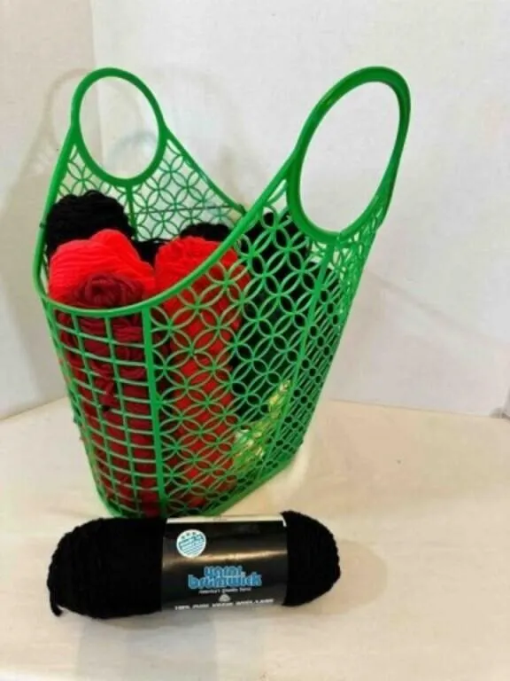 13 Skeins of Yarn in Plastic Basket