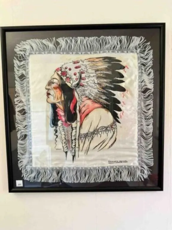 Framed Indian Indian Head Fringe Scarf Pawnee Bill