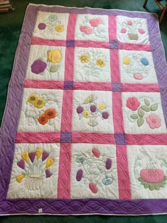 Quilt Machine Pieced, hand Embroidered, Hand Quilt