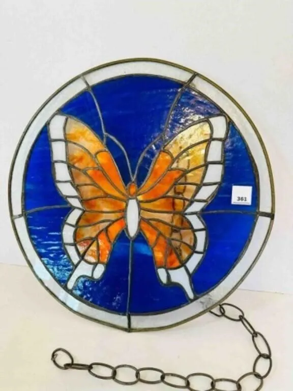 Butterfly Stained Glass 15" Round Hand made