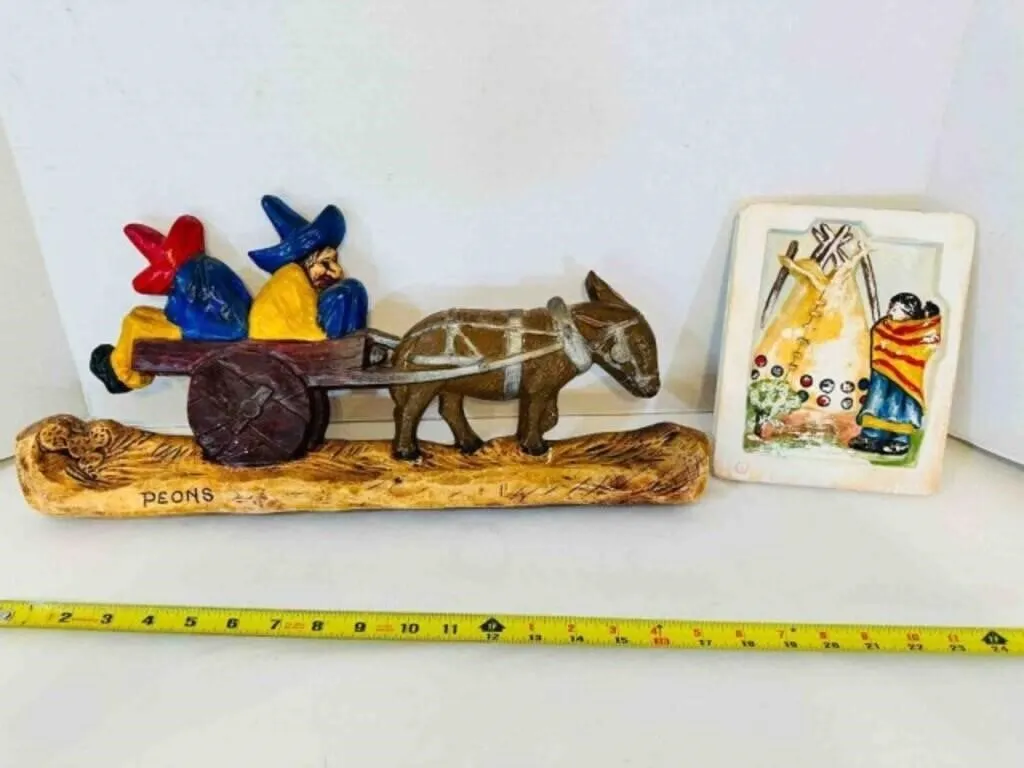 2pcs Vintage Chalkware Wall D�cor-Peons donkey Car