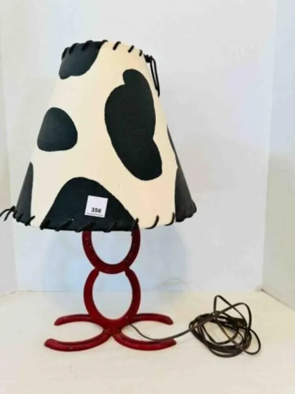 Horse Shoe Lamp-Cow Pattern Shade, 3-way lamp