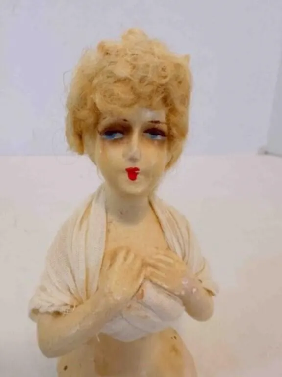 1920s Art Deco Chalkware Half Doll marked KC 1925